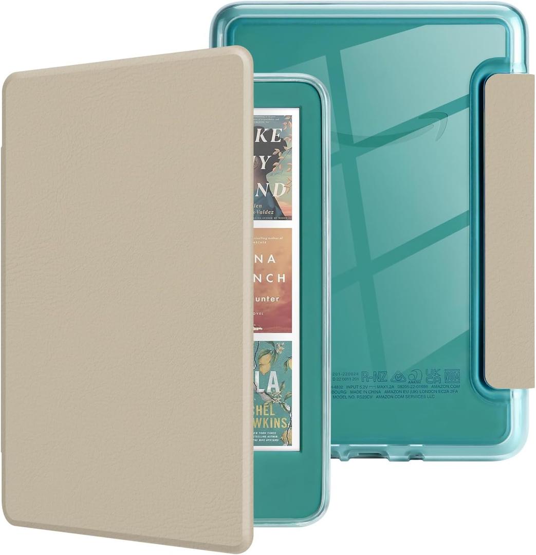 MOROCK Case for 7" Kindle Paperwhite(12th Generation-2024 Released), Fits Kindle Colorsoft Paperwhite Signature Edition, PU Leather and PC Clear Acrylic Back Cover, Auto Sleep/Wake, Oat Coffee