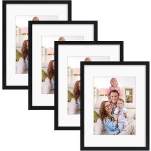 Giftgarden Black 8.5x11 Picture Frame Set of 4, Matted to 6x8 Picture or 8.5 x 11 Inch Certificate Award Document without Mat, Wall and Tabletop Display