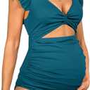 Charmo Ruffle Ribbed Maternity Swimsuit One Piece High Waisted Pregnancy Bathing Suits Push Up Swimwear (Small, #7g Dark Blue)