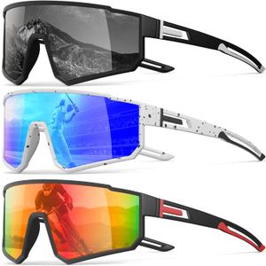 IKTOD 2 Pack Polarized Running Sunglasses for Women Mens Sunglasses UV Protection for Cycling Baseball Fishing (2 Pack-blue White/Black Gray/Red)