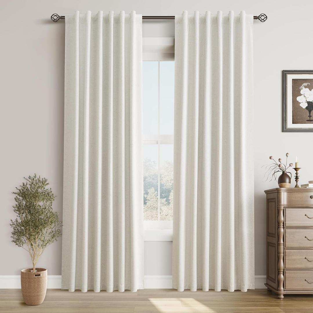 Guken Cream Natural Linen Blackout Curtains 84 Inch Length for Living Room 2 Panels Set Beige Curtains with Hooks Room Darkening Thermal Insulated Soundproof Window Bedroom Nursery 52x84 7FT (52"W x 84"L (Pack of 2))