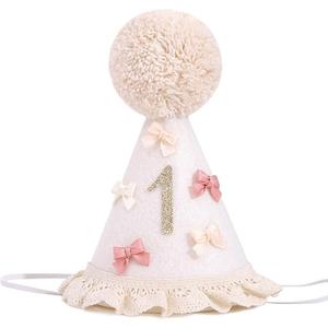 BASCT Bow 1st Birthday Hat for Girls – Boho First Birthday Crown, Baby Girl Pink Party Hat, Bow Theme Decorations, Cake Smash Outfit