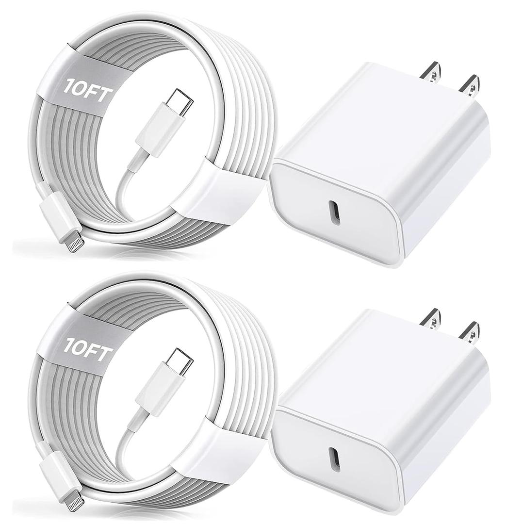 For iPhone Fast Charger, [Apple MFi Certified] 2 Pack PD USB C Wall Charger Block Plug with 10FT Extra Long USB C to Lightning Fast Charging Data Sync Cable for iPhone 14 13 12 11 XR X 8 iPad and More