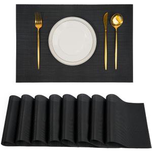 Placemats Set of 8Non-Slip PVC Weave Table Mats Easy to CleanHeat Resistant Place Mats for Kitchen Dining Table Decoration Indoor OutdoorBlack