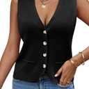 Saodimallsu Women's Sleeveless Sweater Vest Knit V Neck Button Fashion Casual Loose Spring Summer Waistcoat Cardigan XL