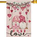 Valentines Day Romantic Swing Gnome Love Hearts House Flag Big Large Burlap 28X40 Inch Vertical Double Sided Outside Yard Holiday Outdoor Farmhouse Decoration
