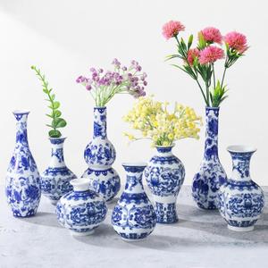 Hushee Set of 8 Small Blue and White Chinoiserie Vase Vintage Blue Ceramic Flower Vase Chinoiserie Decor for Home Table Decor Centerpieces Living Room Bookshelf(Elegant)