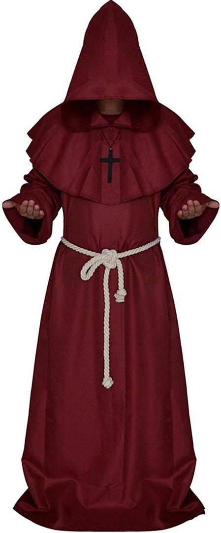 LHJ Friar Medieval Hooded Monk Renaissance Priest Robe Costume Cosplay (XX-Large, Red)