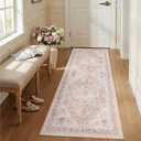 2x6 Runner Rugs for Hallways, Washable Vintage Area Rugs for Entryway Kitchen, Non Slip Retro Floral Carpet for Dining Living Bedroom Laundry, Long Soft Thin Rug, Pink