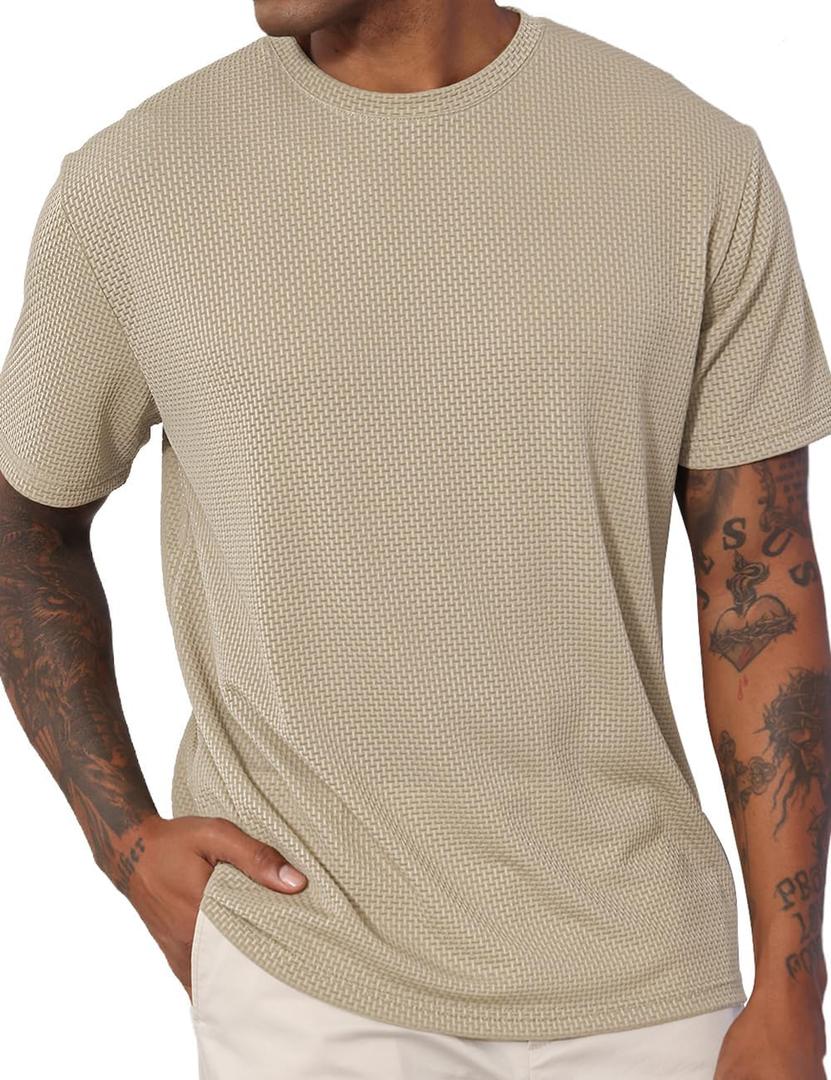 Men's Casual T-Shirts Knit Short Sleeve Crewneck Shirts Casual Stylish Knitted Pullover Tees Top (XXXL)