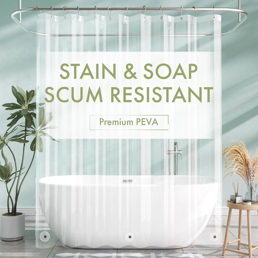 AmazerBath Extra Long Shower Curtain Liner, Clear Shower Curtain Liners 96 Length, 72x96 Inches Plastic Shower Curtain Liner, Cute PEVA Tall Shower Liner, Bathroom Shower Curtain Liners with 3 Magnets