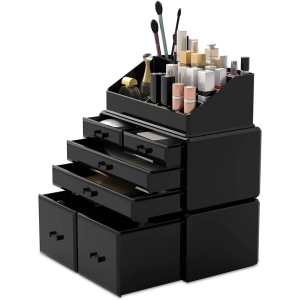 READAEER Makeup Organizer 3 Pieces Cosmetic Storage Case with 6 Drawers (Black)