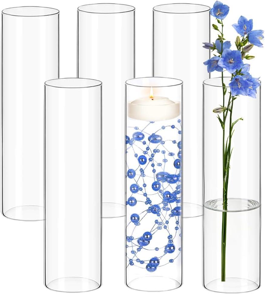 6 Pack Glass Cylinder Flower Vases 14 Inch Tall Bulk Clear Vase for Centerpieces Hurricane Floating Candle Holder for Table Home Home Decor Floral Shelf Party Dining Wedding Holiday Decoration