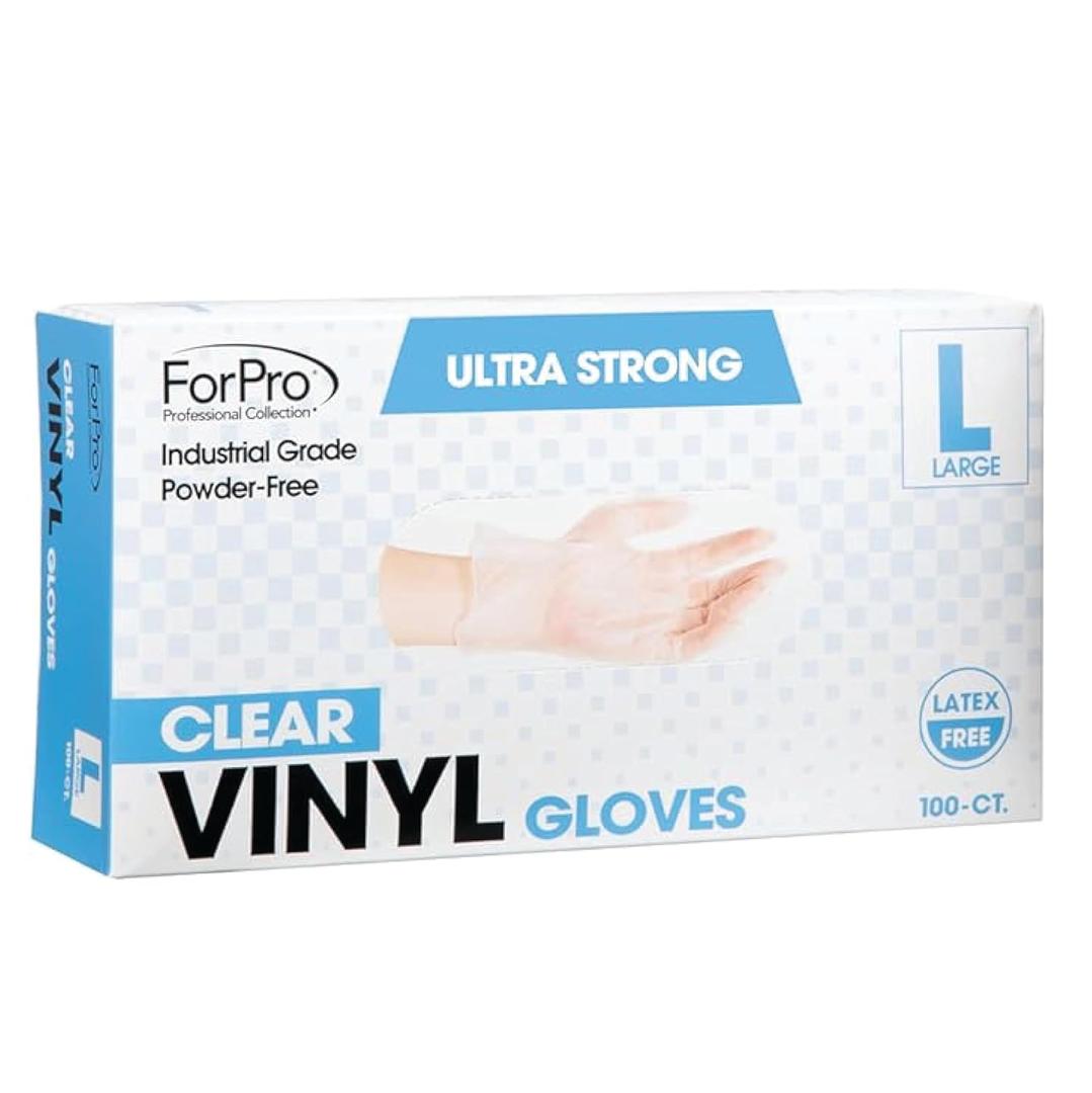 ForPro Disposable Vinyl Gloves, Clear, Industrial Grade, Powder-Free, Latex-Free, Non-Sterile, Food Safe, 2.75 Mil. Palm, 3.9 Mil. Fingers, Large, 100-Count (L)