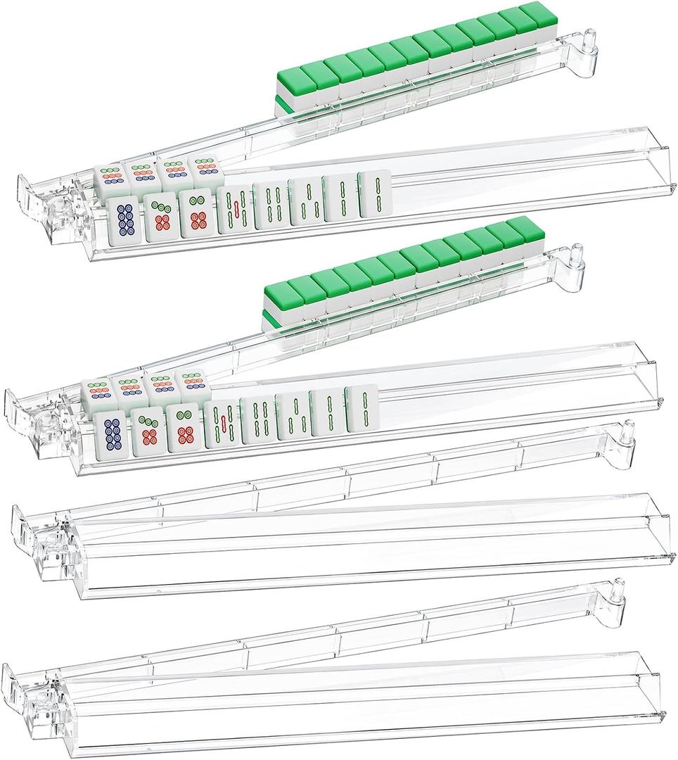 18.5" Mahjong Racks with Pushers, All-in-One for Standard Mahjong Tiles | Integrated molded tile racks with pushers, great for home games & practice, ideal mahjong gift for all players (4 Pack), 19 inches