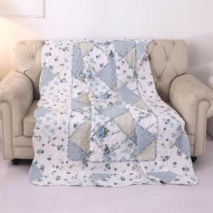 Twin Size Patchwork Quilt Throw Blanket for Couch Sofa Blue Vintage Floral Reversible Lightweight Quilted Bedspread Coverlets Flowers Quilt Soft Garden Comforter Bed Cover for Bed Home Decor, 128x120"