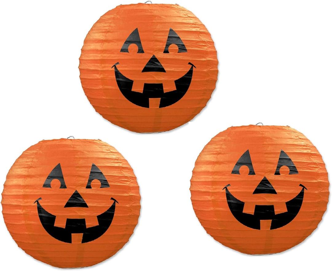 Beistle 3-Pack Jack-O-Lantern Paper Lanterns, 9-1/ 2-Inch