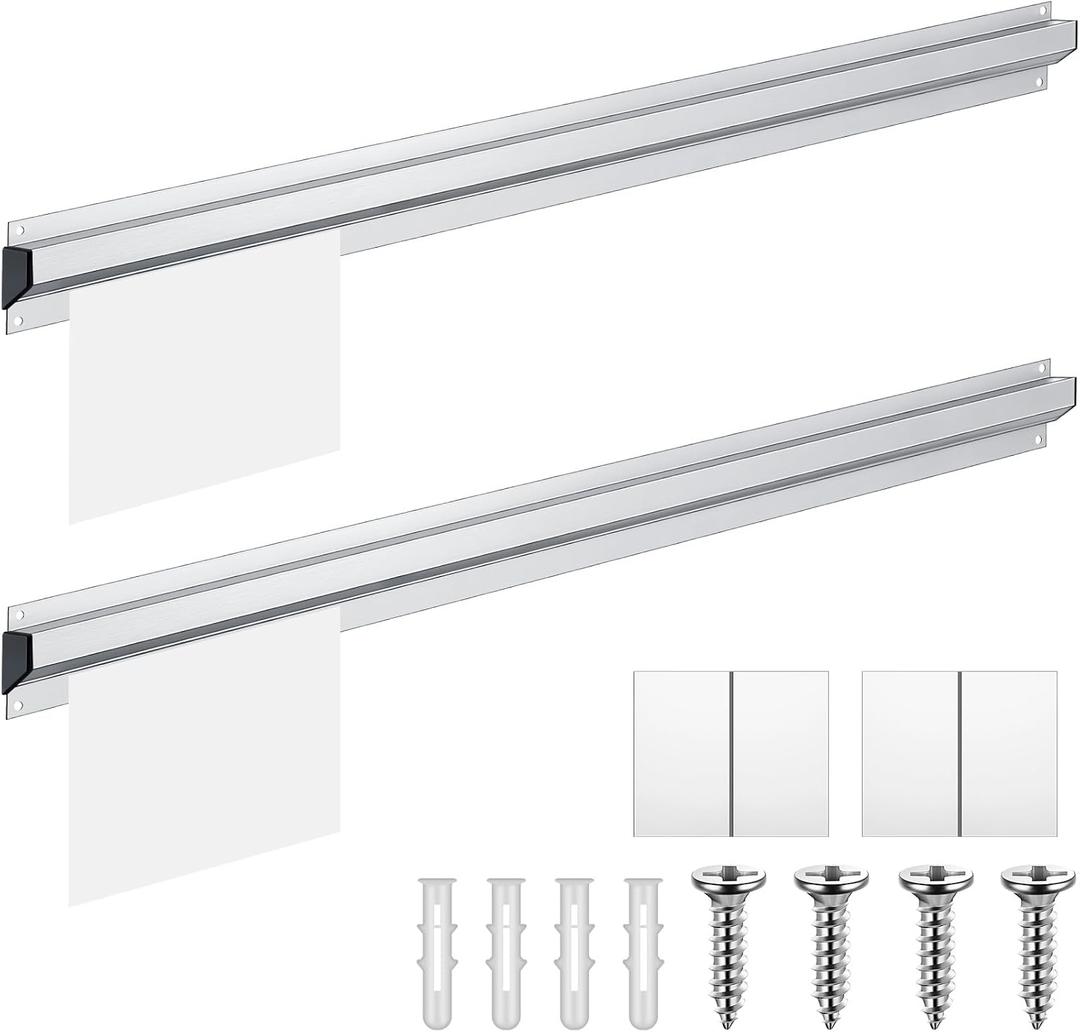 Henoyso 2 Pcs Restaurant Ticket Holder 32" Slide Check Rack Receipt Holder Aluminum Silver Order Ticket Rack for Commercial Kitchen Office Cafes Pubs Bar(32 Inch, No Slot)