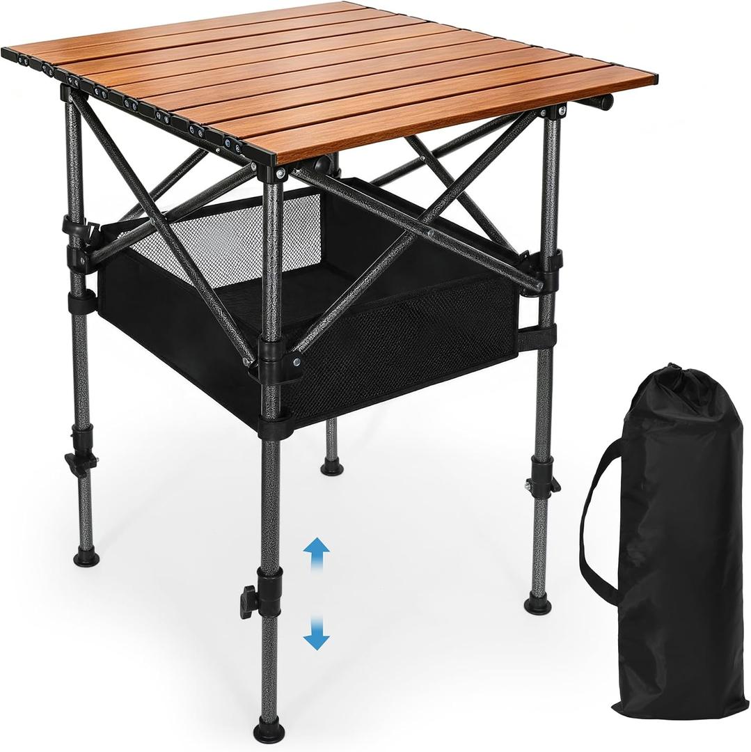 19.7"L x 20.9"W Folding Camping Table with Adjustable Height Brown | 19.69-31.5 Adjustable Height Portable Table for Camping Outdoor Party
