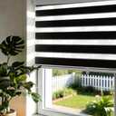 JIANGPIN TEXTILE Cordless Zebra Blinds for Windows Free-Stop Zebra Shades Dual Layer Light Filtering Blackout Shades Room Darkening Window Blinds for Home (32" W X 72" H, Black)