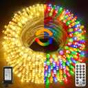 KNONEW Christmas Lights Outdoor 300 LED 99FT Clear Wire Color Changing String Lights with 11 Modes & Timer Dimmable Fairy Light for Xmas Tree Roof Yard Wedding Decorations(Warm White to Multicolor)