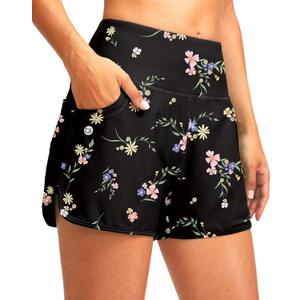 G Gradual Women's 3" High Waisted Swim Board Shorts with Pockets Quick Dry Swimsuit Bottoms Bathing Suit for Women with Liner (Medium, Black Floral) G Gradual Women's 3" High Waisted Swim Board Shorts with Pockets Quick Dry Swimsuit Bottoms Bathing Suit for Women with Liner (Medium, Black Floral)