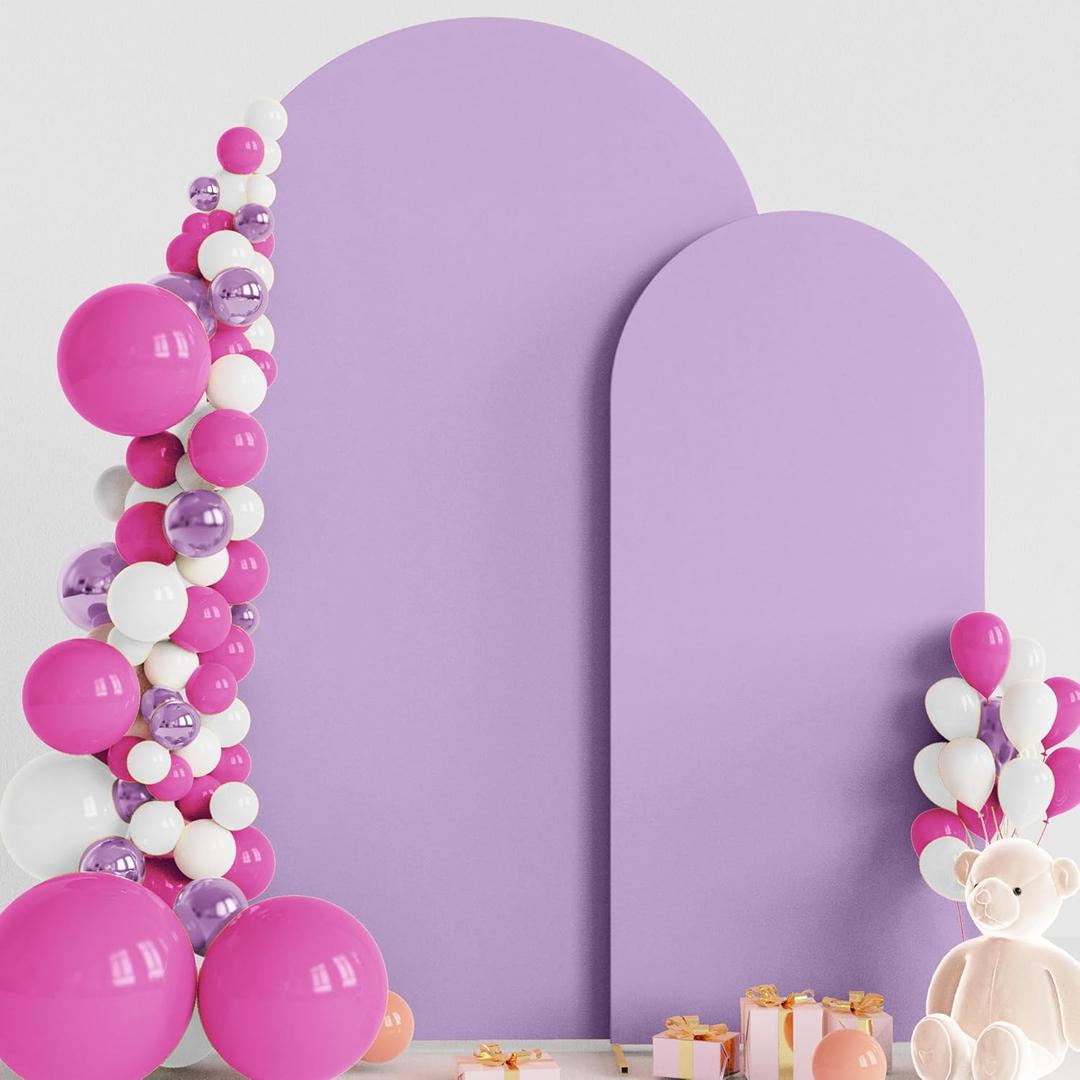 Wokceer Wedding Arch Cover 7.2FT, 6FT Spandex Fitted Wedding Arch Stand Covers 2 Set Round Top Chiara Arch Backdrop Stands Cover for Birthday Party Ceremony Banquet Decoration Lavender