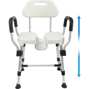 U-Shaped Shower Chair for Inside Shower, Heavy Duty Triple-Bar Base Reinforcement, with Arm and Back for Elderly and Disabled, Adjustable Height, Effortless Personal Hygiene Access