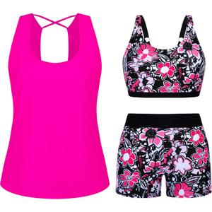 Arolina 3 Piece Swimsuits for Women Tankini Sets Modest Bathing Suits Plus Size Swimsuit Swimwear 2026 (Pink), 18W
