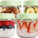 Overnight Oats Containers with Lids, 10oz Glass Jars with Lids 4 pcs, Light Green, Wide Mouth Mason jars for Salad, Yogurt, Snacks, Meal Prep