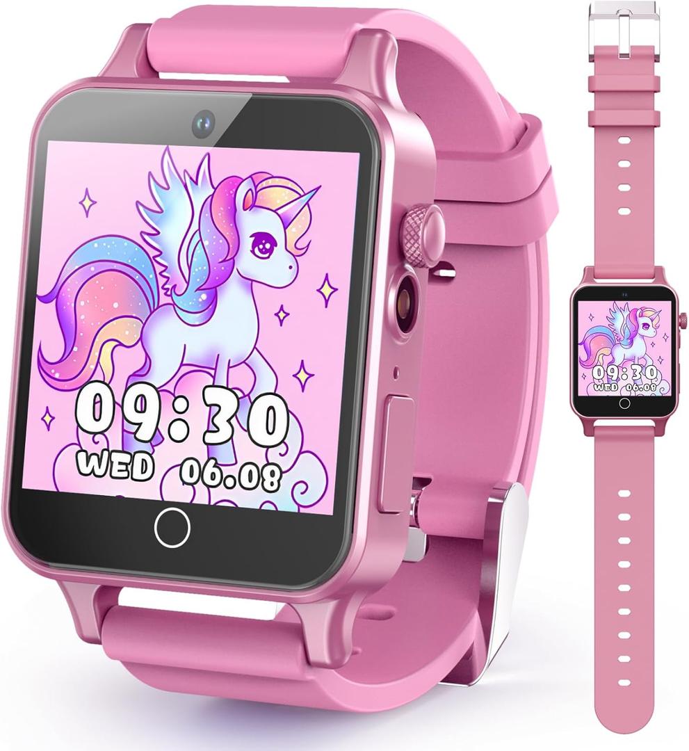 Kids Watches Girls Toys for Age 5-12, HD Camera Touchscreen Smart Watch for Kids, Learn Card, Alarm Clock, 30 Puzzle Games, Pedometer, Audiobook, Christmas Birthday Gifts for Girls Ages 5 6 7 8 9 (Pink)