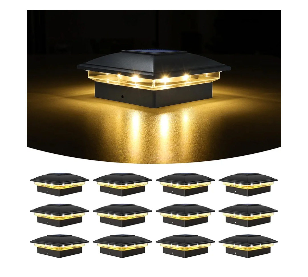 VOLISUN Solar Post Cap Light Outdoor Waterproof 6pack,Solar Fence  Post Lights for 4x4 5x5 6x6 Wooden/Vinyl Post,White Deck Post Cap Light Solar Powered with Warm White for Garden/Patio/Porch