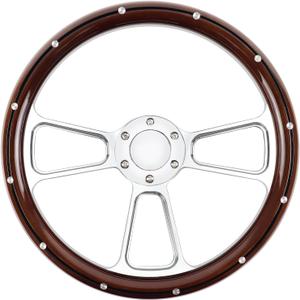 Universal Racing Steering Wheel 14 Inch 6 Bolt Silver Aluminum 3 Spoke Muscle Style Steering Wheel with Horn Button for Racing/Rally/Motor sports Rivet (Brown)