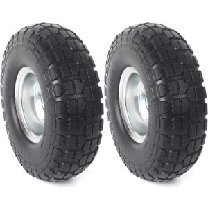 AR-PRO (2-Pack) 10-Inch Solid Rubber Tire Wheels - Replacement 4.10/3.50-4" Flat Free Tire with 5/8" Bearings, 2.2" Offset Hub - Compatible with Hand Truck, Wheelbarrow, Dolly, Gorilla Carts (Silver)