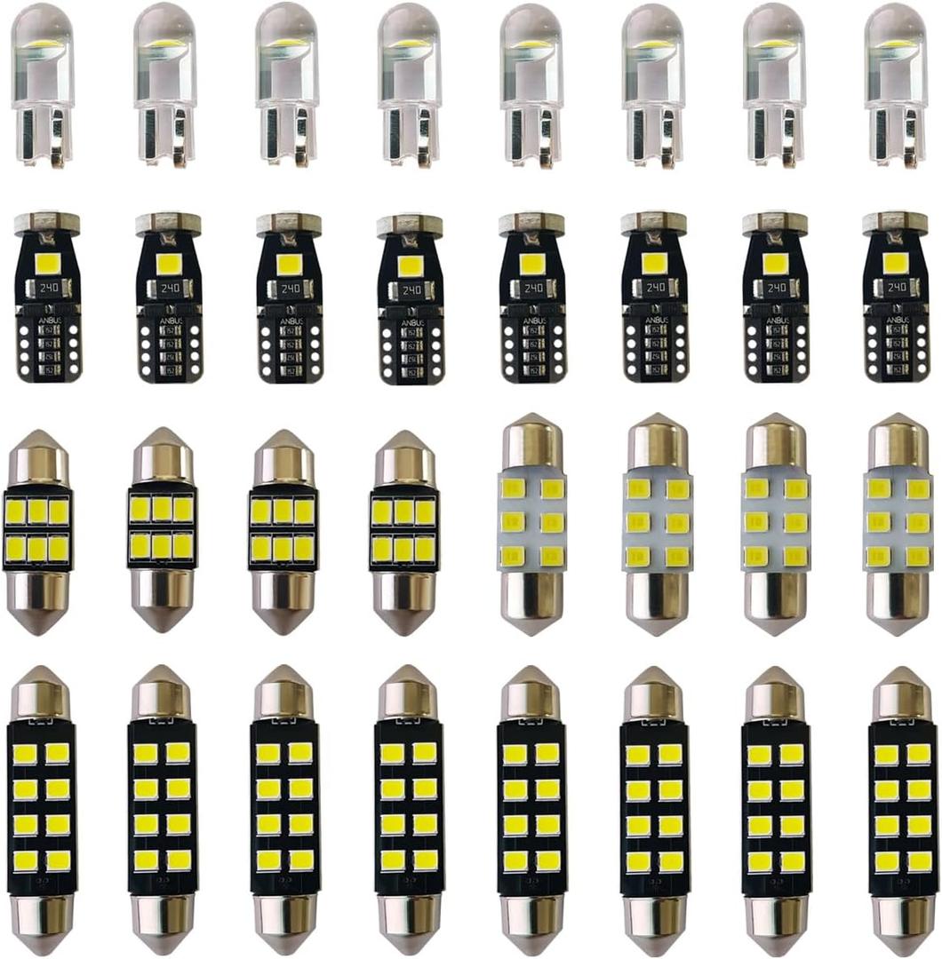 Yoper LED Bulbs Light Car Kit Set T10 28mm 31mm 42mm Festoon Replacement for Interior Dome Map Door Trunk Courtesy White Package 32 Pieces