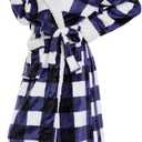 Plush Robes for Women, Hooded Bathrobe Long Fluffy, Womens Fuzzy Fleece Warm Soft Cozy Robe (Blue, XXXL)