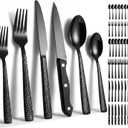 48 Pcs Black Hammered Silverware Set with Steak Knives Stainless Steel Flatware Set for 8 Vintage Metal Tableware Serving Utensils Mirror Polished Cutlery Dishwasher Safe for Restaurant