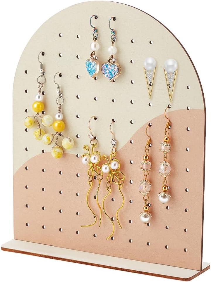 PH PandaHall Wood Earring Display Stands, 106 Holes Earring Holder Organizer Arch-shape Stud Earring Holder 2 Tones Jewelry Rack for Personal Usage Retail Trade Craft Show Exhibition
