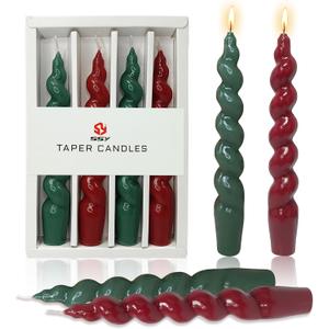 7.5 Inch Taper Candles Candle Sticks Handmade Set of 4 Smokeless Long Candles Unscented Tapered Candle for Wedding Home Decoration(Red Green)