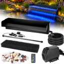 All-in-1 Pond Waterfall Kit with LED Light, 24 in Stainless Steel Spillway
