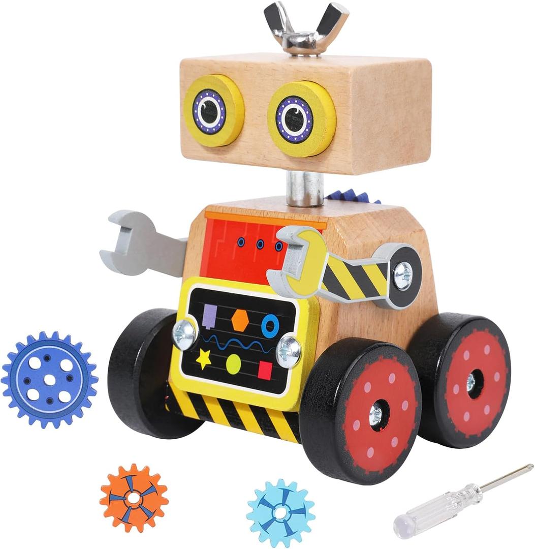 Robot Building Toy, Wooden Little Robot Assembly Kit for Kids 4-8 Years, STEM Educational Woodworking Crafts Projects for Kids, Gift for Boys and Girls 4 5 6 7 8 Years Old