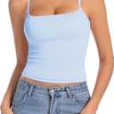 Camisole Tops for Women Sleeveless Adjustable Spaghetti Strap Tank Tops Y2K Basic Shirts (X-Large, Light Blue)