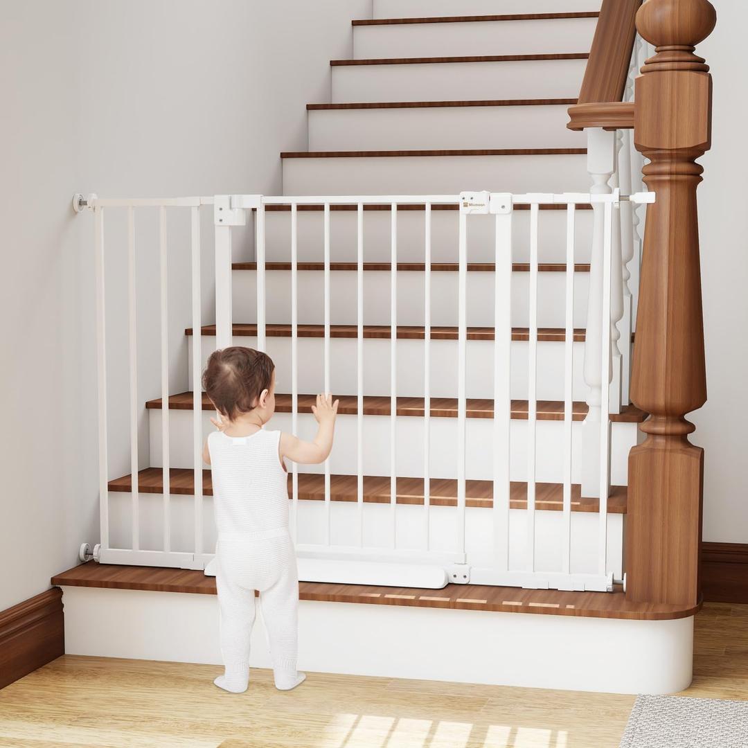 29.7-46" Baby Gate for Stairs with Banister Adapter Y-Spindle Rods, 30.5" Tall, Easy-Install Pressure Mounted Baby Gate for Doorways, Auto-Close Dog Gate Indoor for Child and Pets (White)