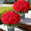 Geraniums Artificial Flowers for Outdoors, 2 Pack Potted Plants Red Faux Geraniums Bush Artificial Topiaries Realistic UV Resistant Fake Flowers Plants for Planters Outside Gardens Front Door Indoor