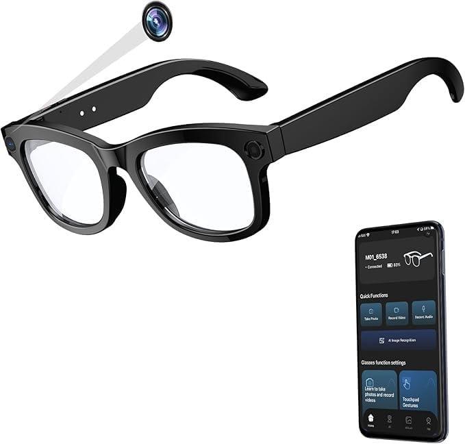 AI Smart Glasses, 4K HD Camera, Bluetooth Calling, Anti-Shake Video Recording, Live Translation, AI Object Recognition, Dual Mic, 270mAh Battery, Black