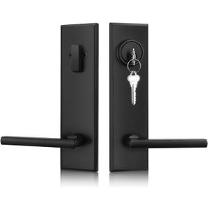 Haidms Black Front Door Handle - Entry Door Lever and Deadbolt Set, Matte Black Exterior Door Lock Set, Modern Square Front Door Handles