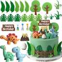 Simpfo-27 PCS Dinosaur Cake Topper, Birthday Decorations Set with Dinosaur Eggs, Jungle Leaves - Reusable Dinosaur Cake Decorations for Kids, Dino Theme Party Supplies for Boys Girls ToddlerSimpfo