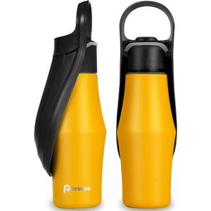27 OZ Dog Water Bottle Portable Stainless Steel Convenient Pet Water Dispenser, Leak Proof Puppy Travel Water Bowl for Dog Outdoor Walking, Hiking, Perfect Size for All Dog Breeds, Yellow (1-Pack)