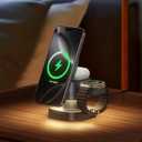 4 in 1 Wireless Charger, 3 in 1 Wireless Charging Station with Night Light for MagSafe Charger, 15W Magnetic Travel Stand for iPhone17/Air/Pro/Max/16/15/14, Apple Watch, Airpods (Gray)