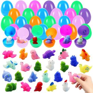 OCHIDO 24Pack Prefilled Easter Eggs with Toys Inside, Easter Eggs Filled with Squishy Toys for Kids Easter Basket Essentials Easter Egg Hunt Classroom Prize Supplies